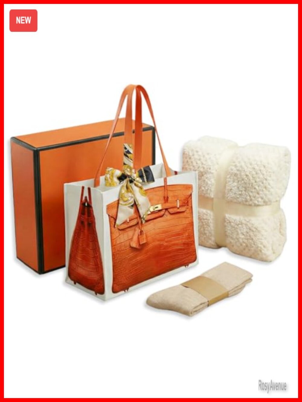Canvas Tote 5-Piece Gift Set with Plush Throw Socks Silk Scarf